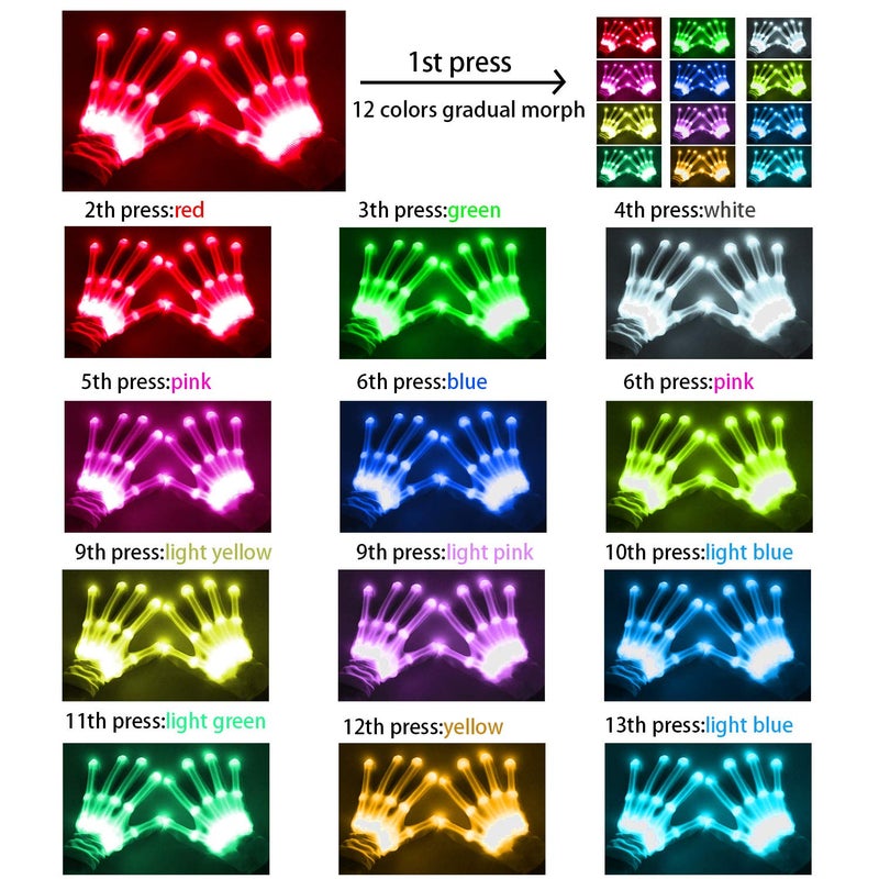 VICSPORT Cool Toys LED Gloves 12 Color Changeable Lights Halloween Costumes Light Up Gloves Cool Fun Gifts Stocking Stuffers for Chrismas Halloween Light up Shows Dance Carnival Party Props - Image 2
